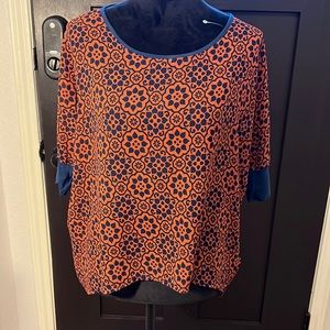 Burnt Orange and Navy sheer top